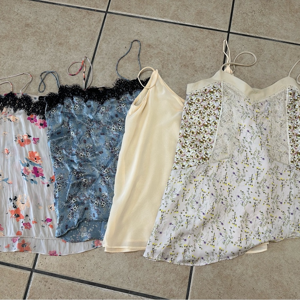 Zara Floral & Lace Satin Camisole Lot - Pastel Pink, Blue, Cream, Ivory